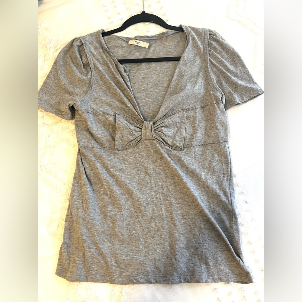 Prada Grey Bow T Shirt